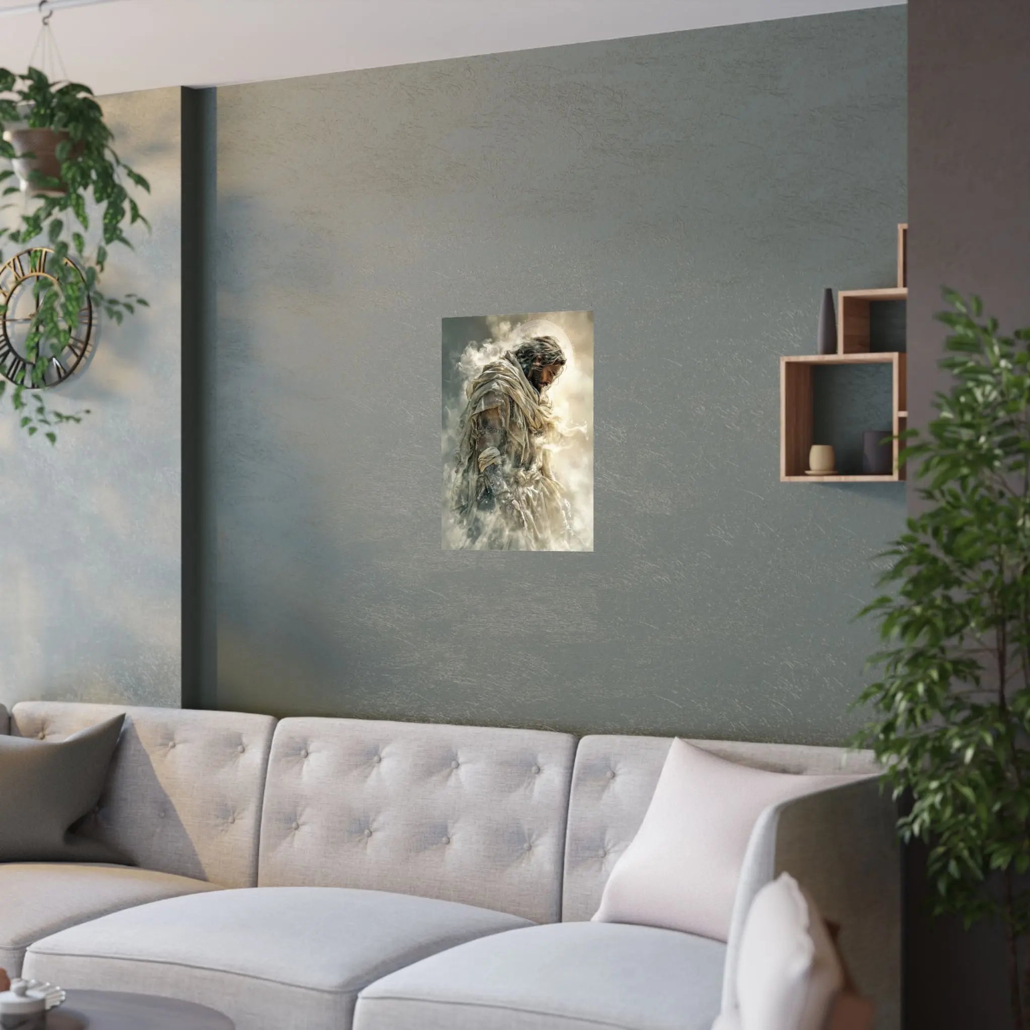 Satin Poster — Reverent Jesus Portrait Art Print (210gsm) Printify