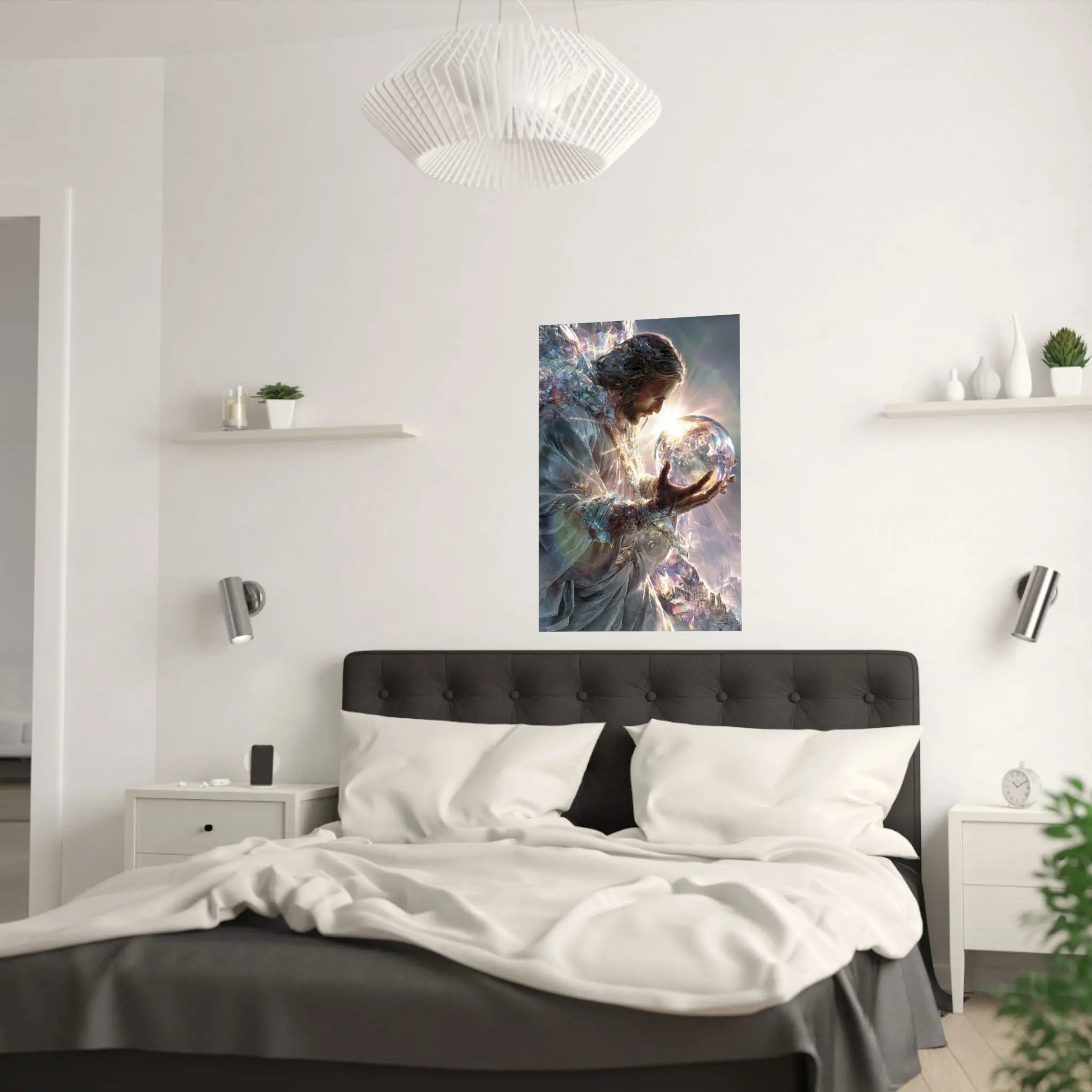 Jesus Holding the World Satin Poster — Spiritual Christian Wall Art Printify