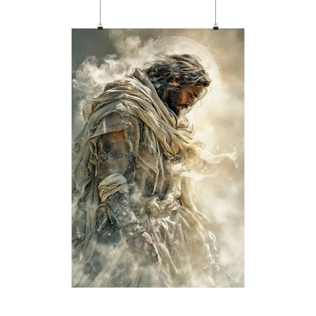 Satin Poster — Reverent Jesus Portrait Art Print (210gsm) Printify