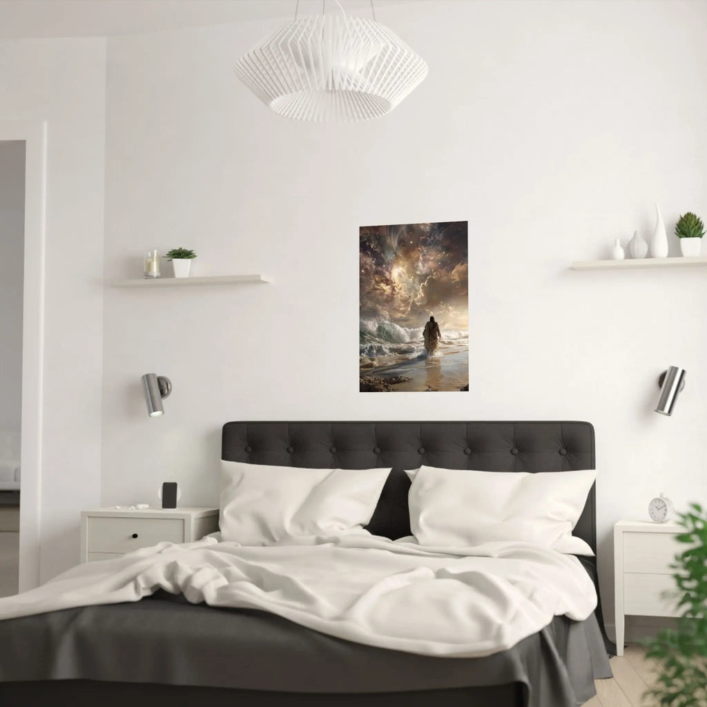 Satin Poster — Stormy Seascape with Jesus (210gsm) Printify