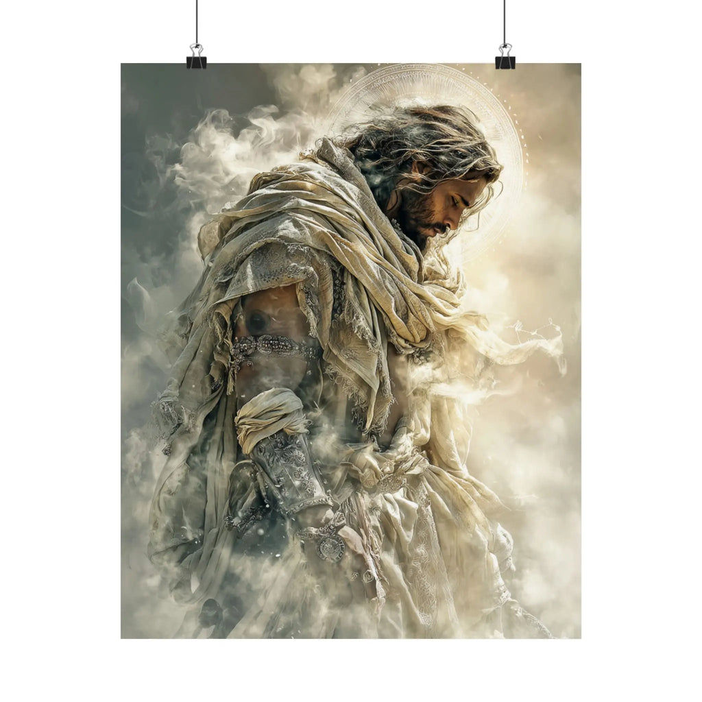 Satin Poster — Reverent Jesus Portrait Art Print (210gsm) Printify