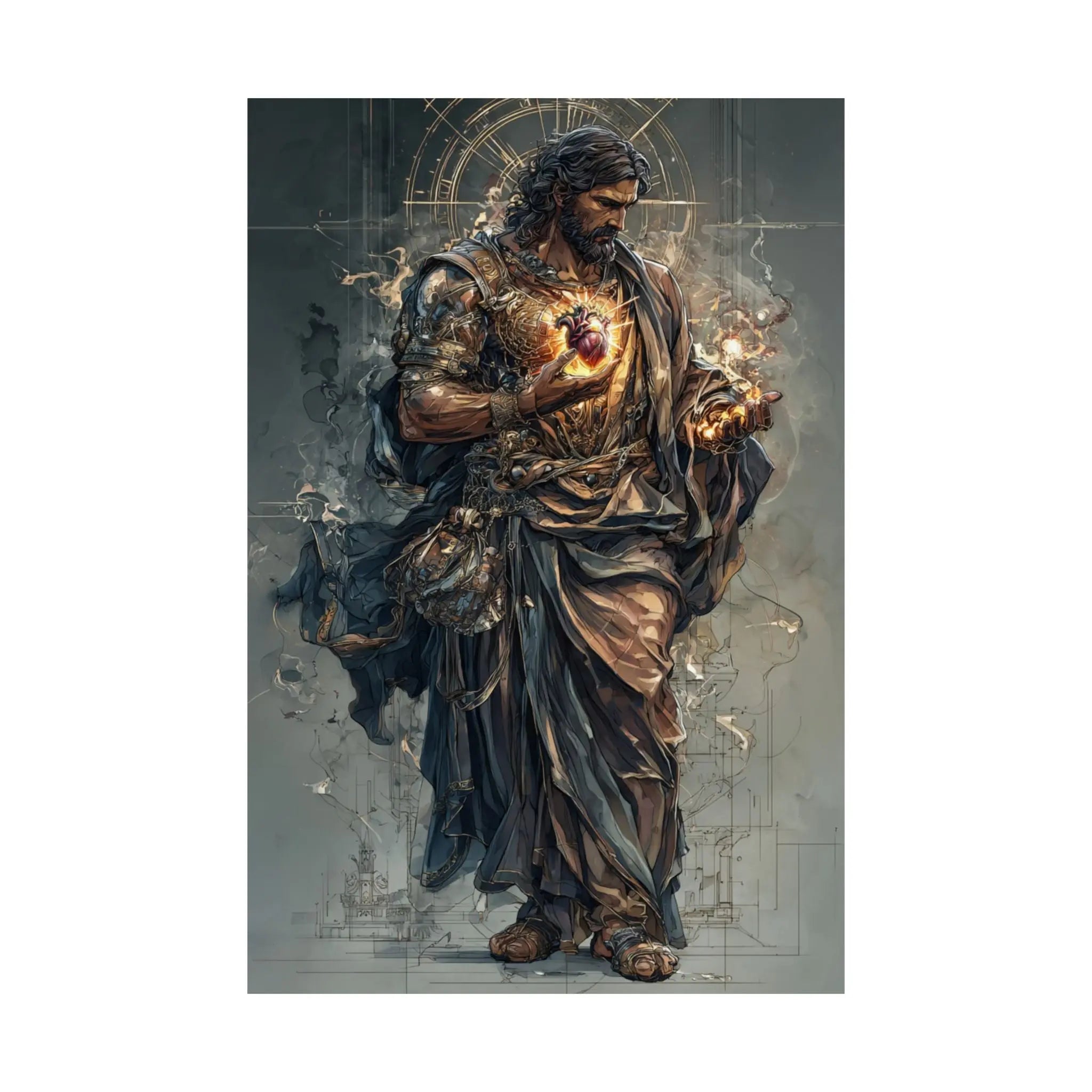 Religious Jesus Heart Satin Poster – Dramatic Sacred Art Wall Print Printify