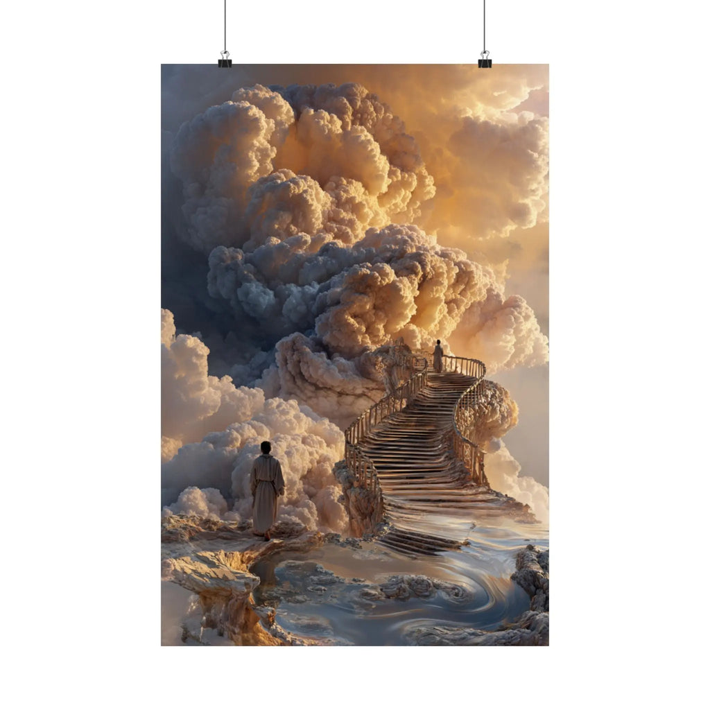 Satin Poster — Dreamy Cloud Stairway Wall Art (210gsm) Printify