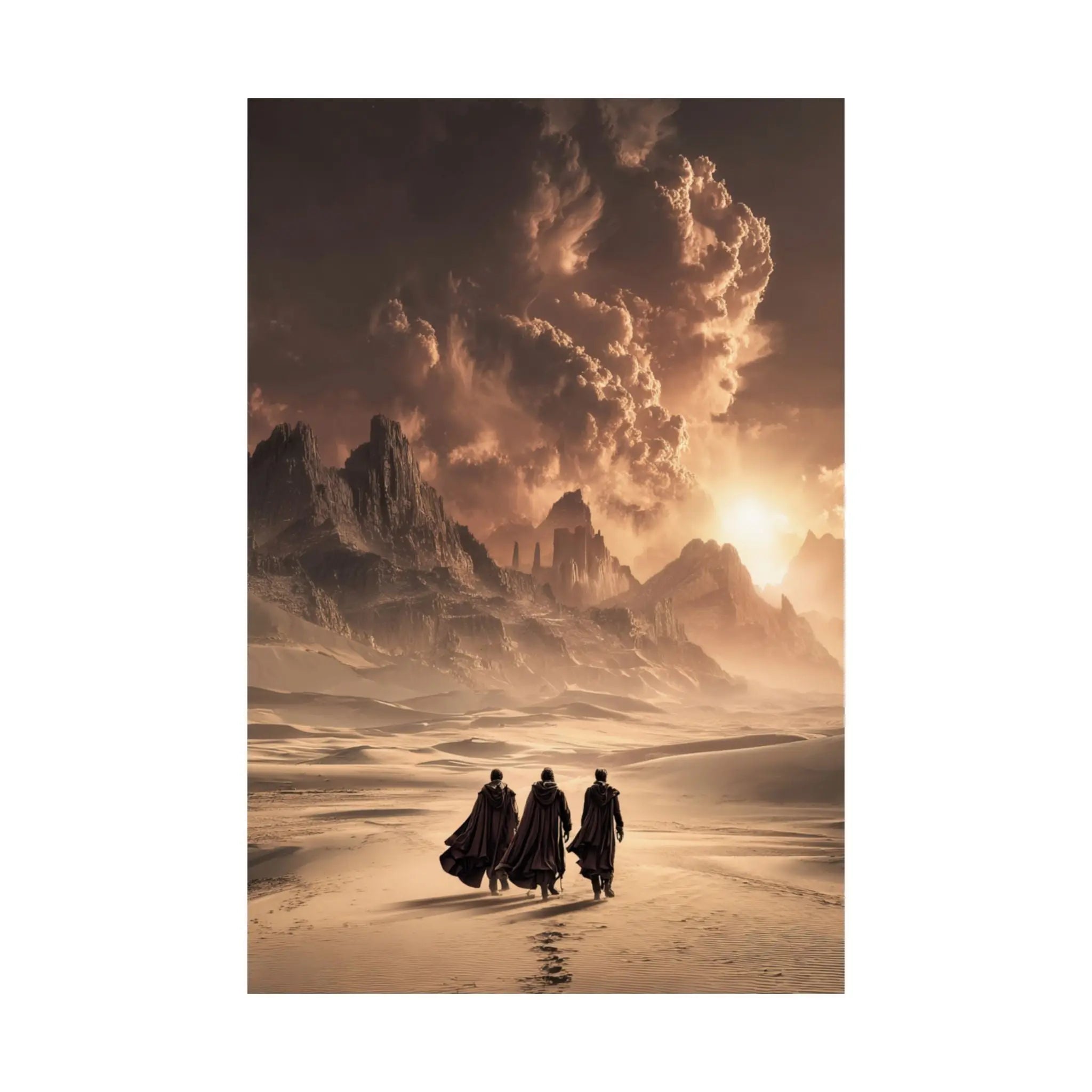 Satin Poster — Desert Pilgrims Fantasy Landscape Art Print Printify