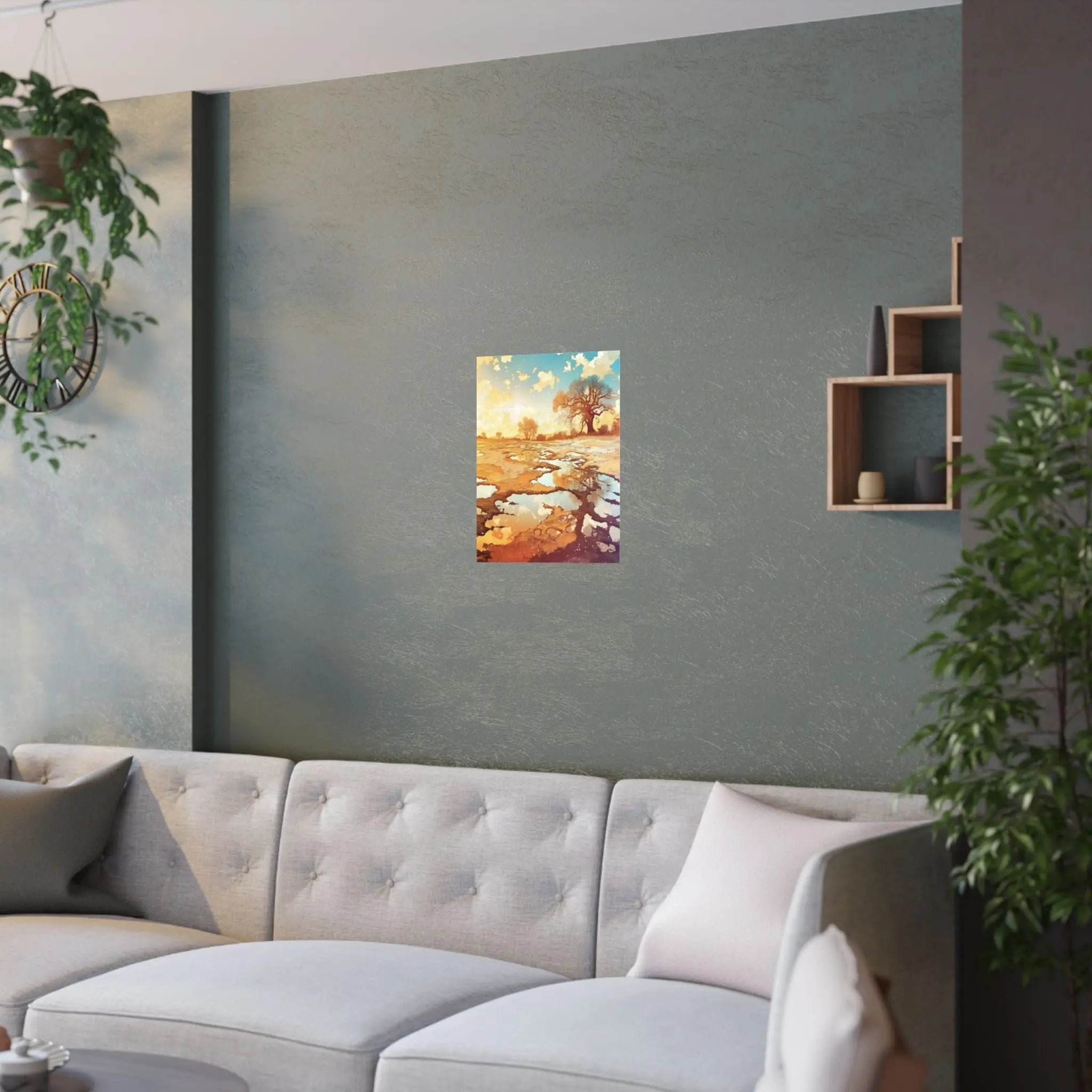 Satin Poster — Golden Sunset Landscape Art Print Printify