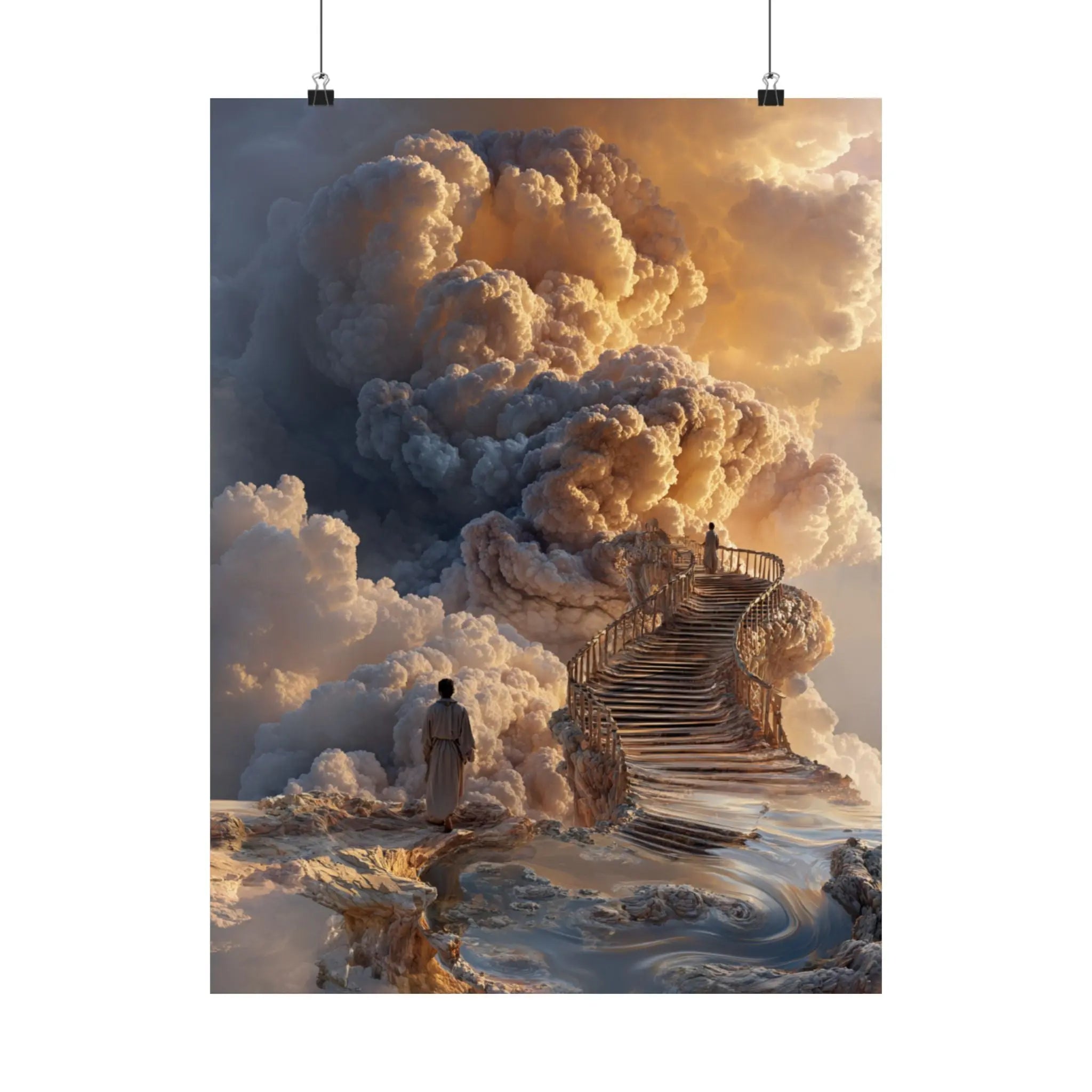 Satin Poster — Dreamy Cloud Stairway Wall Art (210gsm) Printify