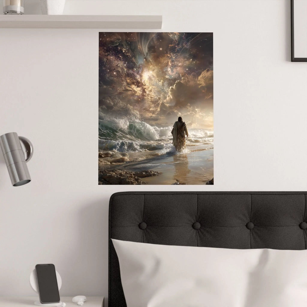 Satin Poster — Stormy Seascape with Jesus (210gsm) Printify