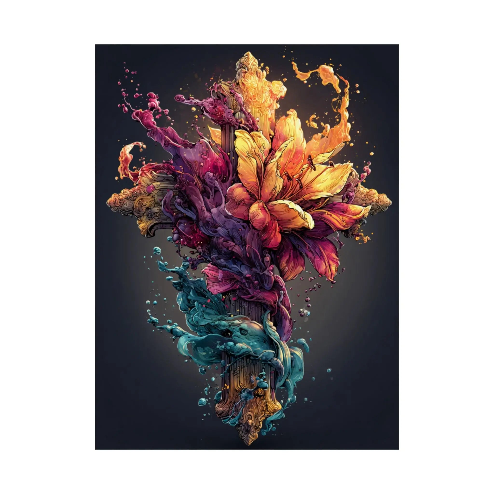 Satin Poster — Vibrant Floral Splash Art Print Printify