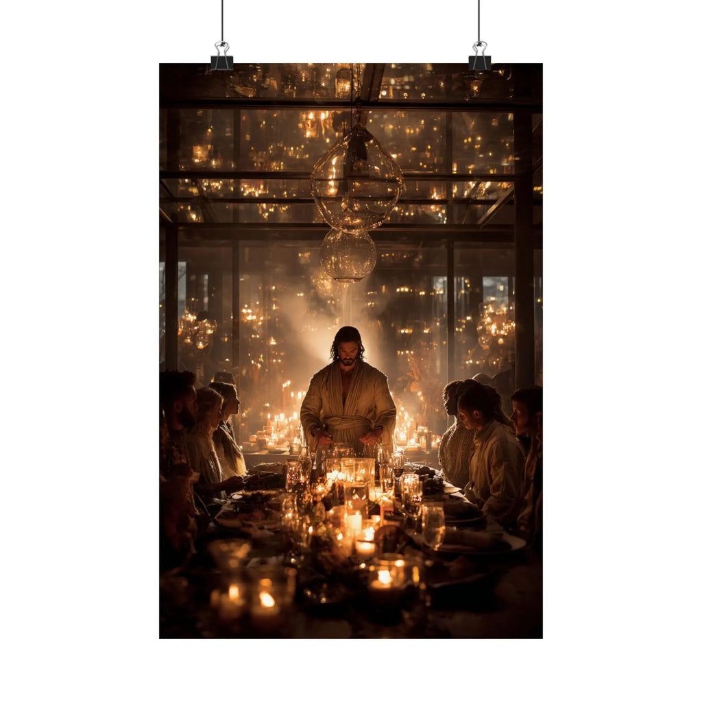 Satin Poster — Candlelit Dinner Scene Wall Art (210gsm) Printify