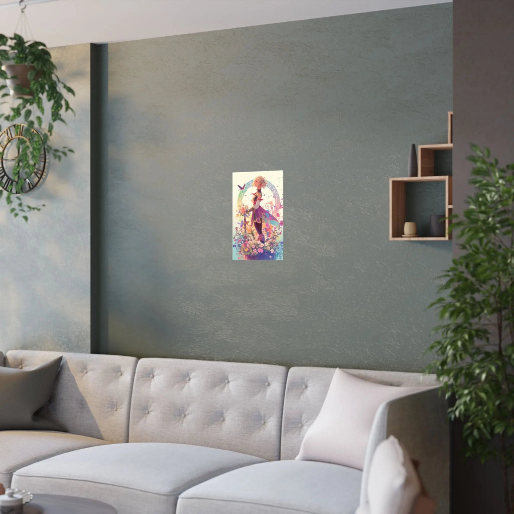 Satin Poster — Fantasy Girl in Floral Garden (210gsm) Printify