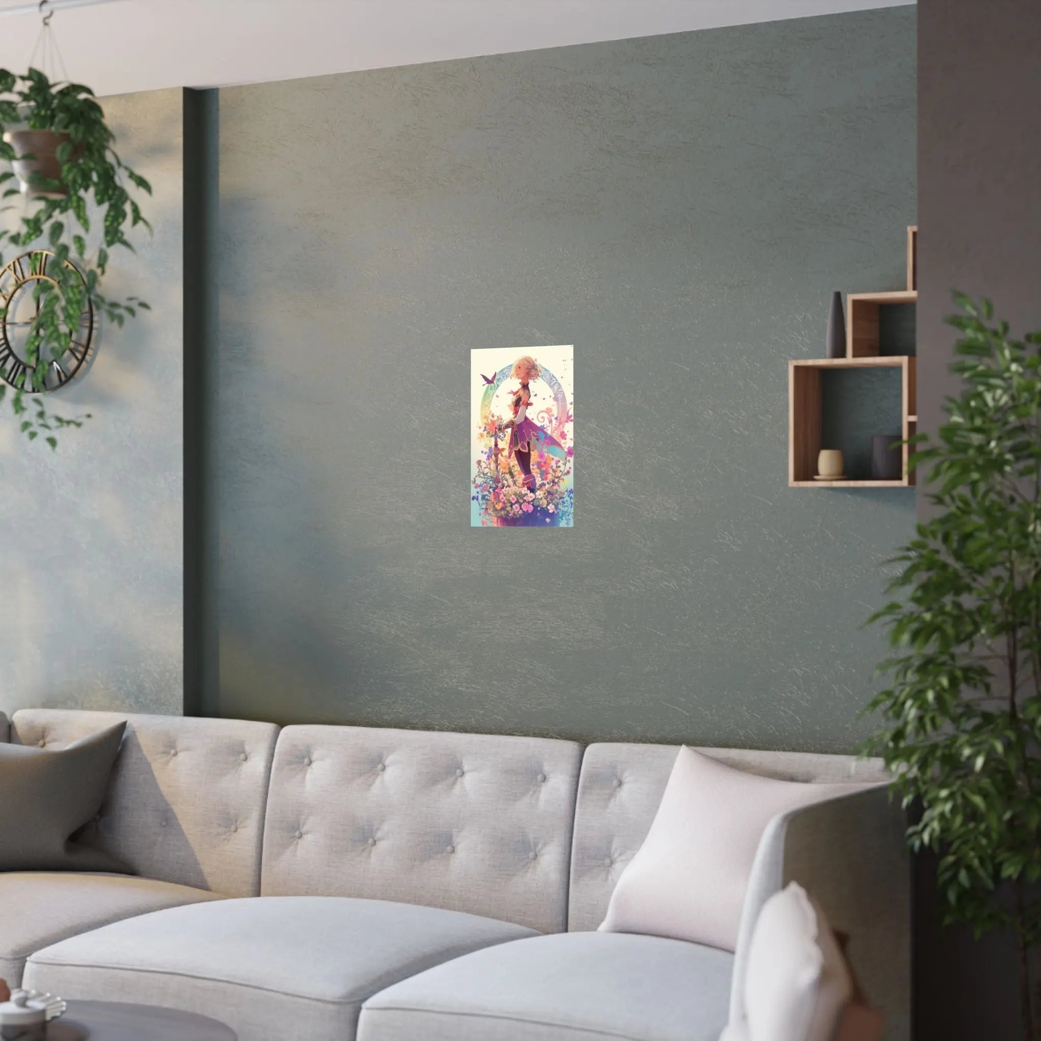 Satin Poster — Fantasy Girl in Floral Garden (210gsm) Printify