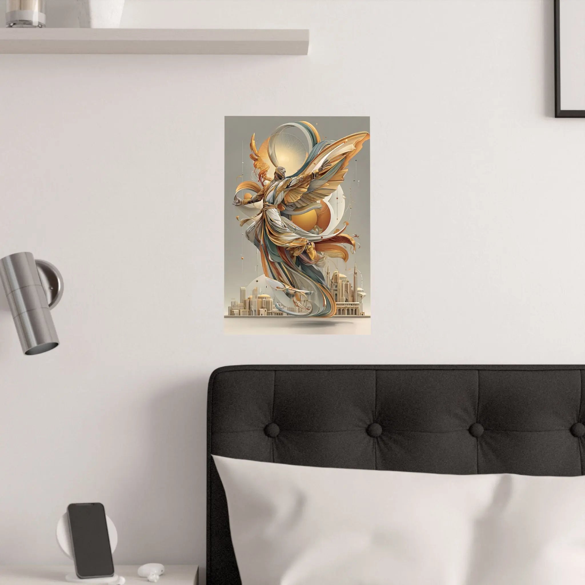 Satin Art Poster — Golden Angel Cityscape (210gsm) Printify