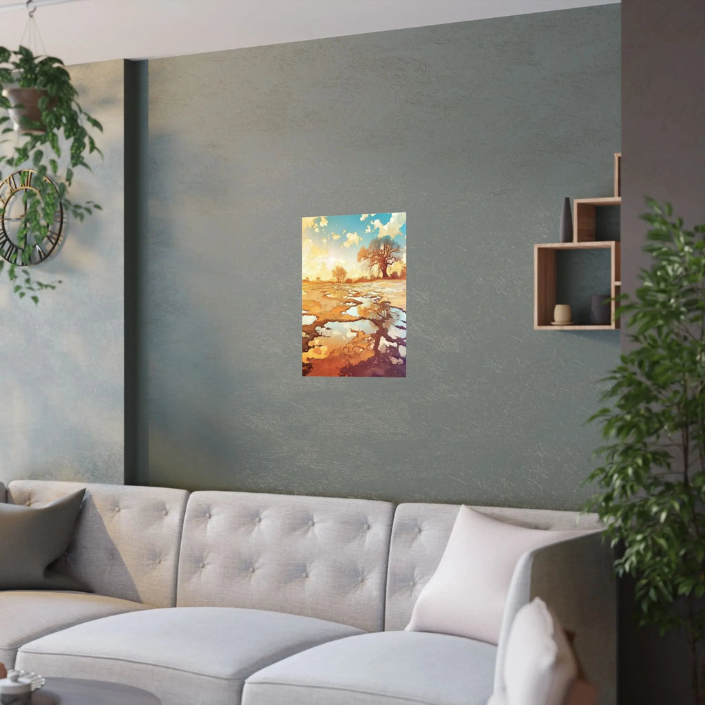 Satin Poster — Golden Sunset Landscape Art Print Printify