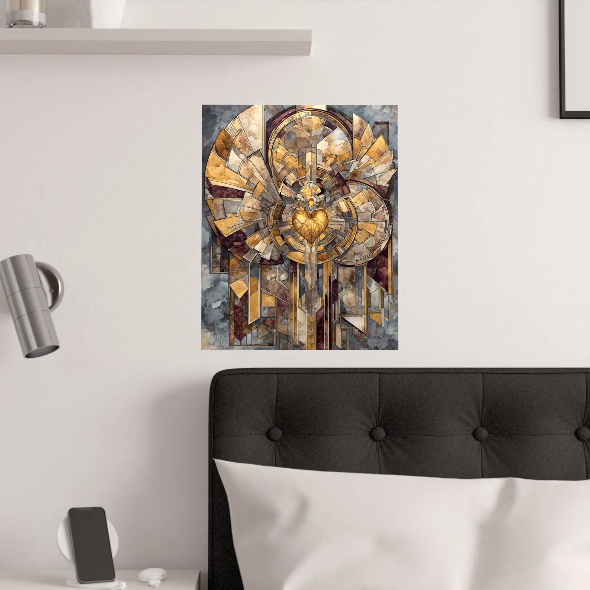 Satin Poster — Golden Sacred Heart Stained-Glass Art Print Printify