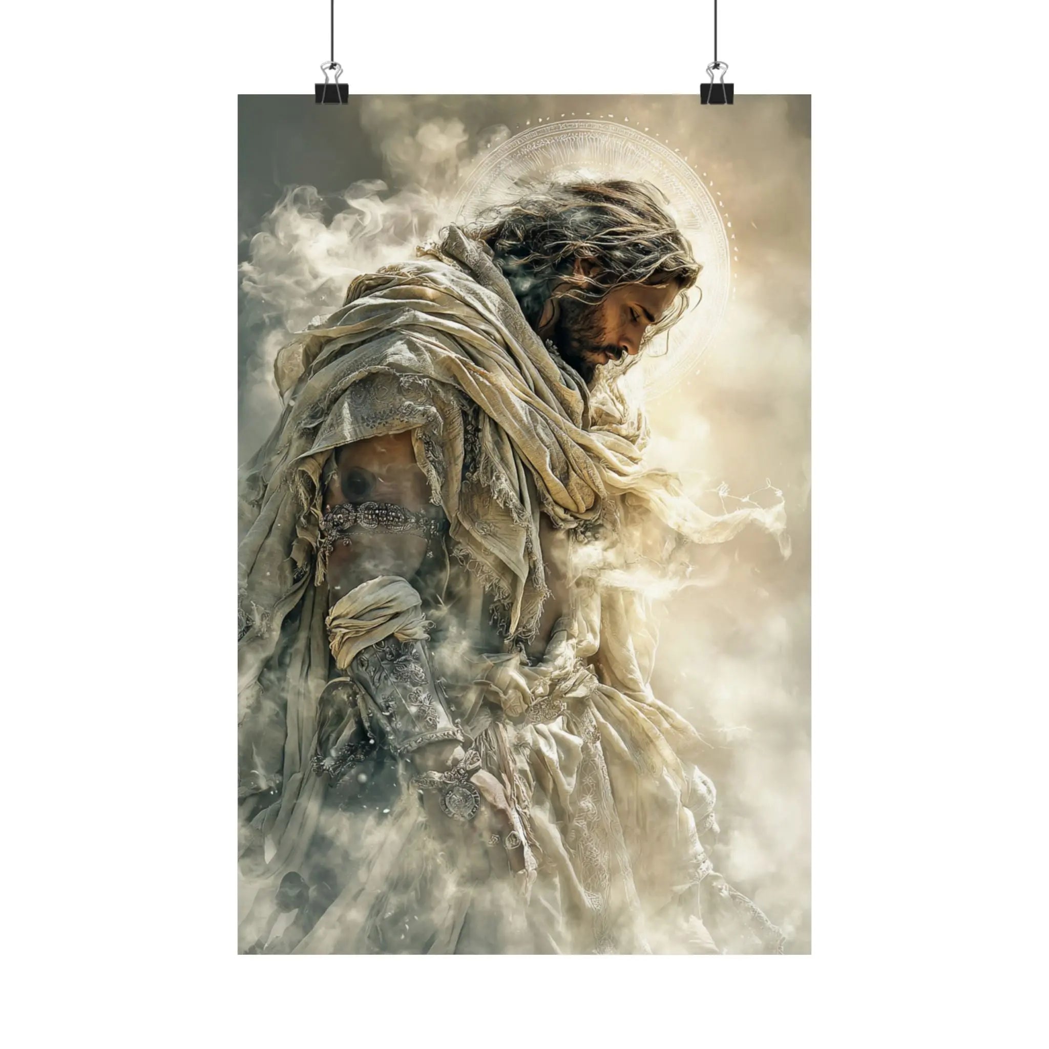 Satin Poster — Reverent Jesus Portrait Art Print (210gsm) Printify