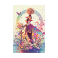 Satin Poster — Fantasy Girl in Floral Garden (210gsm) Printify