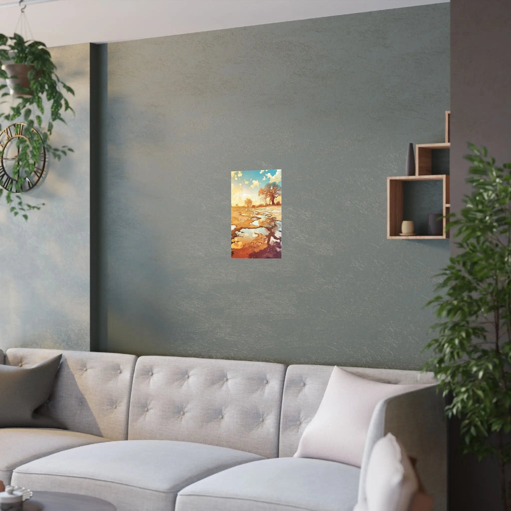 Satin Poster — Golden Sunset Landscape Art Print Printify