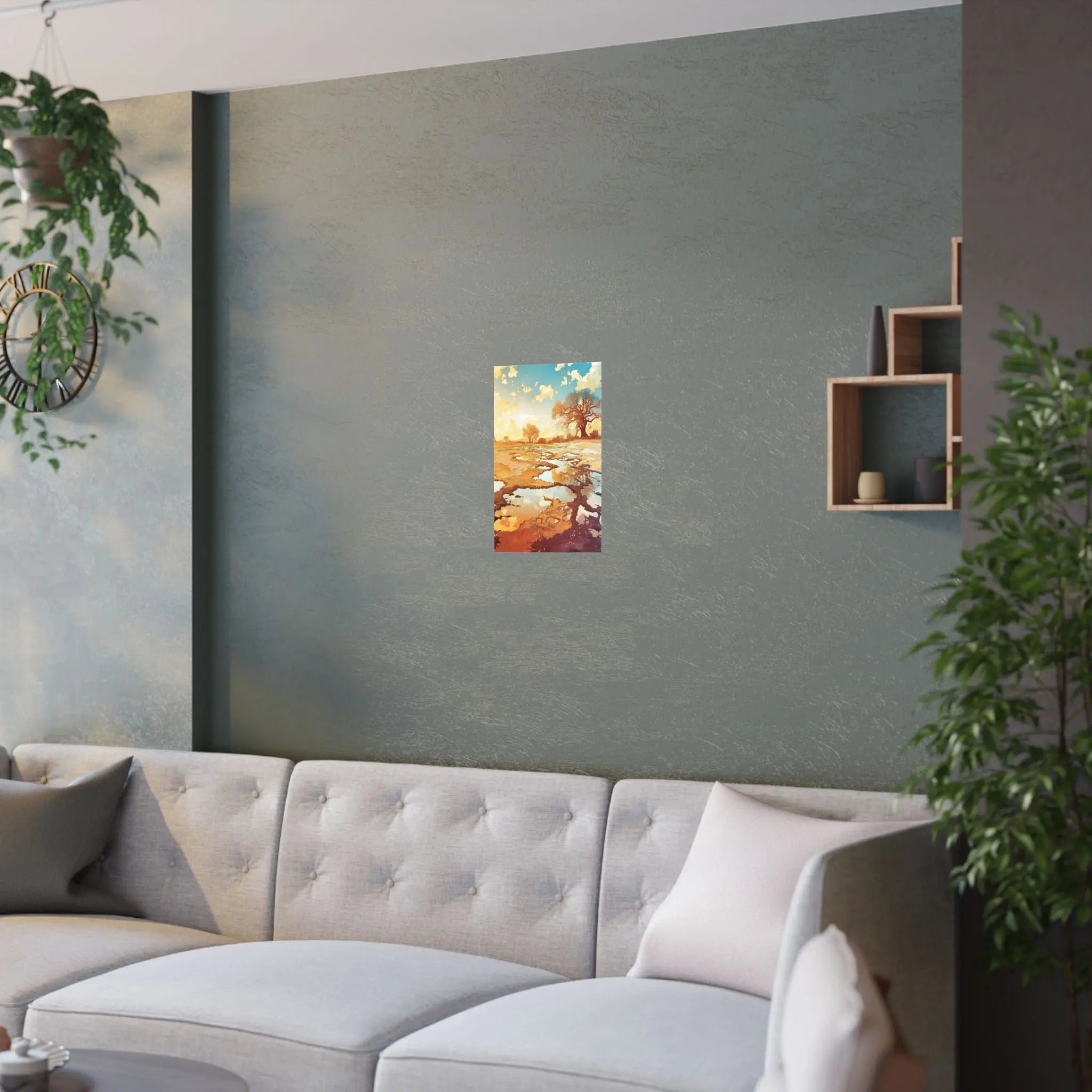 Satin Poster — Golden Sunset Landscape Art Print Printify