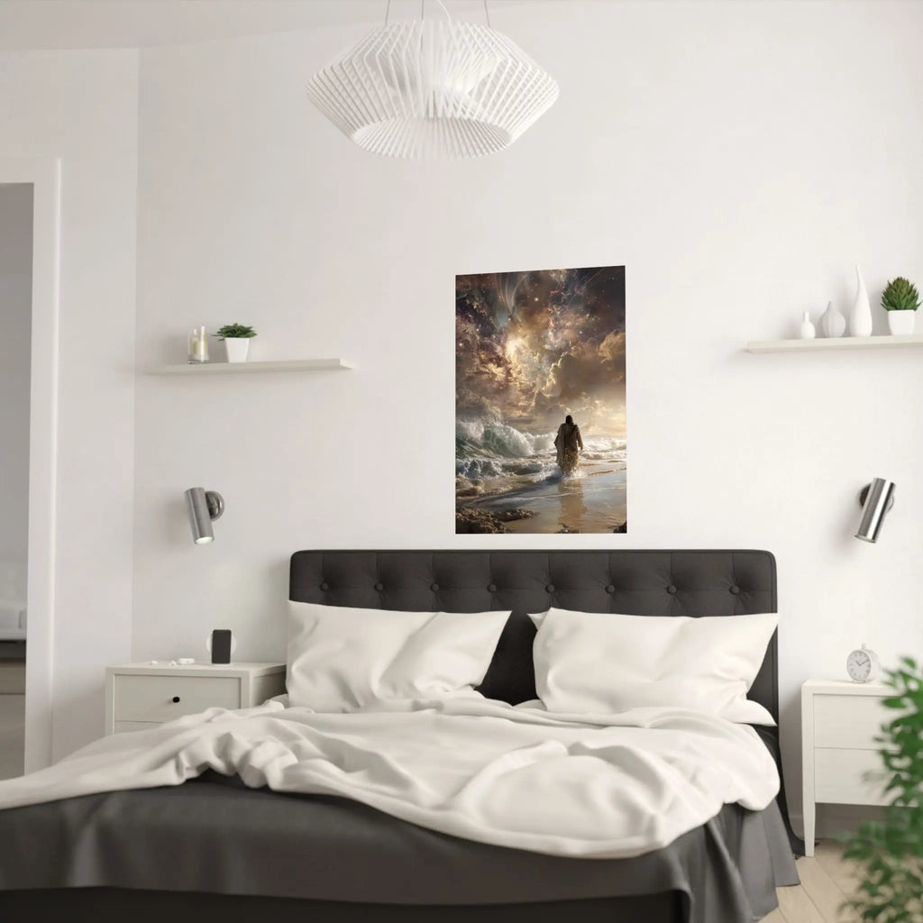 Satin Poster — Stormy Seascape with Jesus (210gsm) Printify