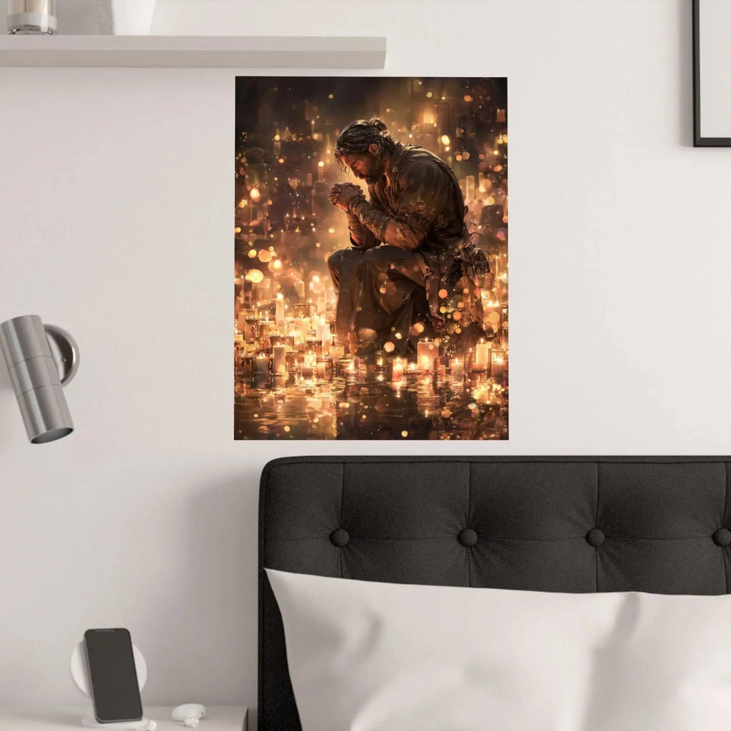 Satin Poster — Reflective Soldier Prayer Art Print (210gsm) Printify