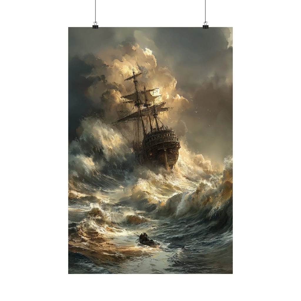 Satin Poster — Stormy Shipwreck Art Print Printify