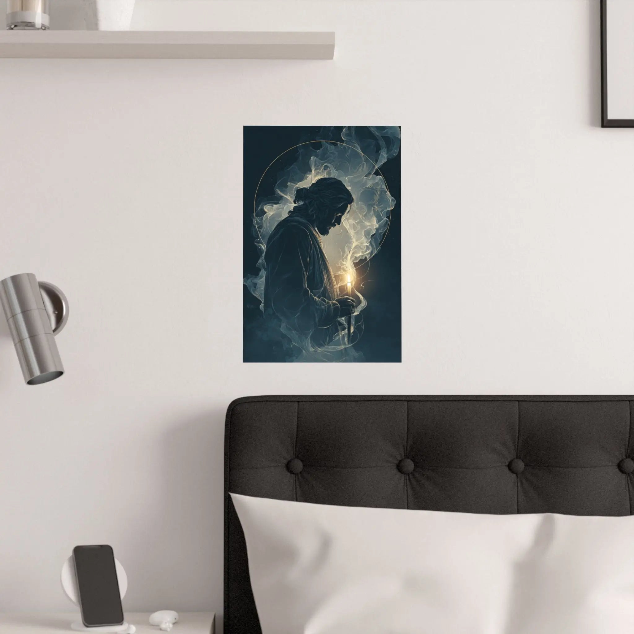 Jesus with Candle Satin Poster — Spiritual Religious Wall Art Printify