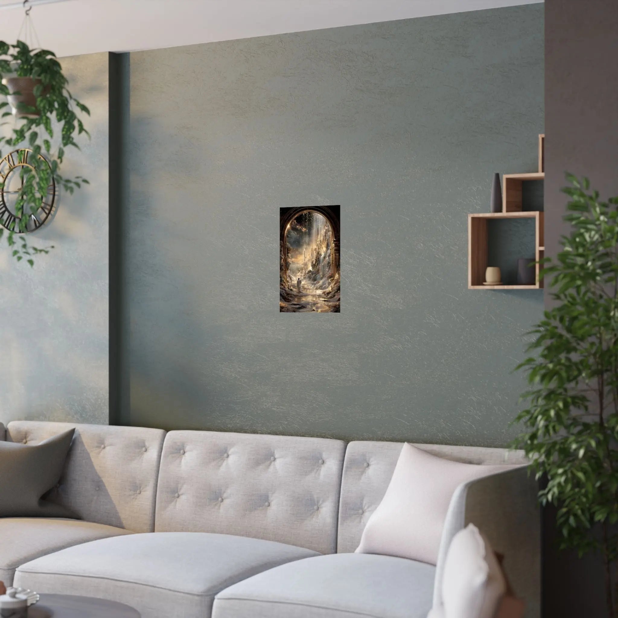 Celestial Gateway Satin Poster — Ethereal Golden Landscape Wall Art Printify