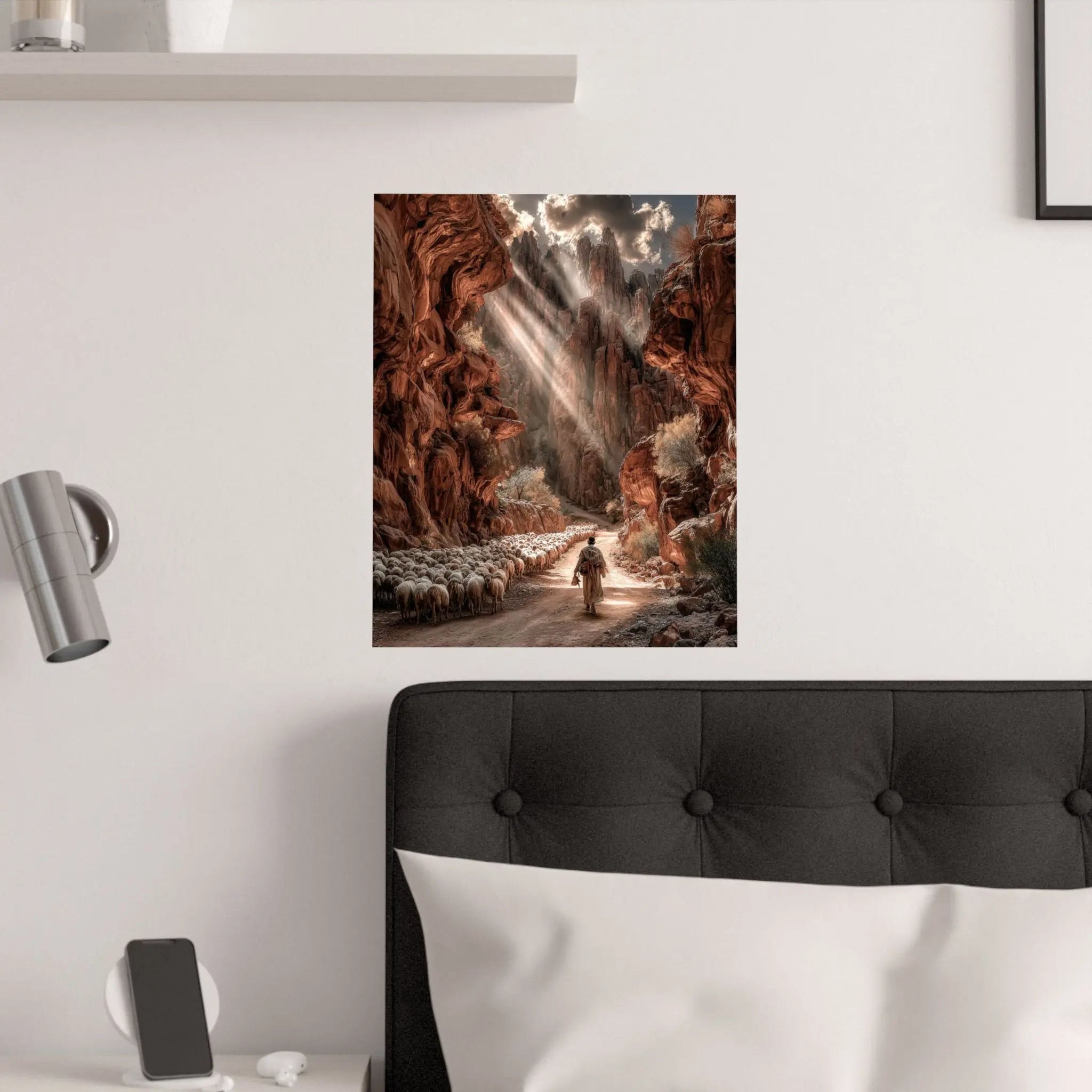 Satin Poster — Shepherd in Sunlit Canyon Art Print Printify
