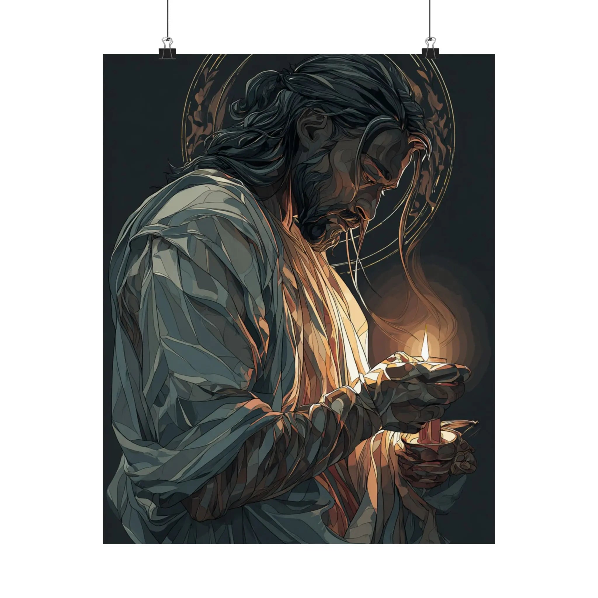 Satin Poster — Devotional Jesus Holding Candlelight (210gsm) Printify