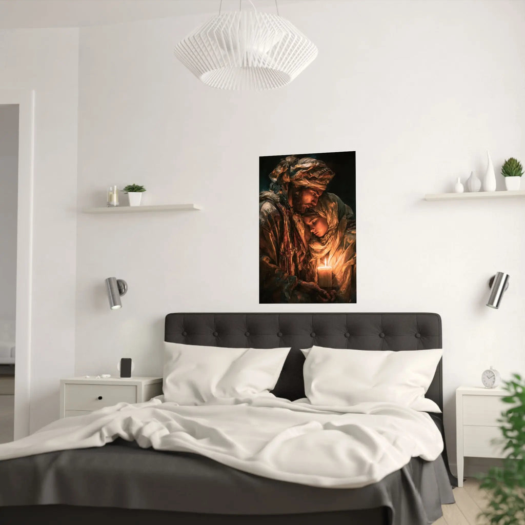 Satin Poster — Warm Candlelit Nativity Portrait (210gsm) Printify