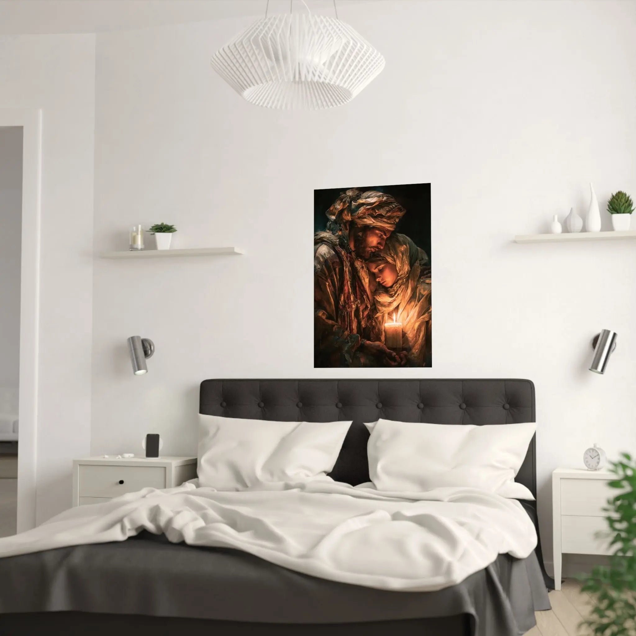 Satin Poster — Warm Candlelit Nativity Portrait (210gsm) Printify
