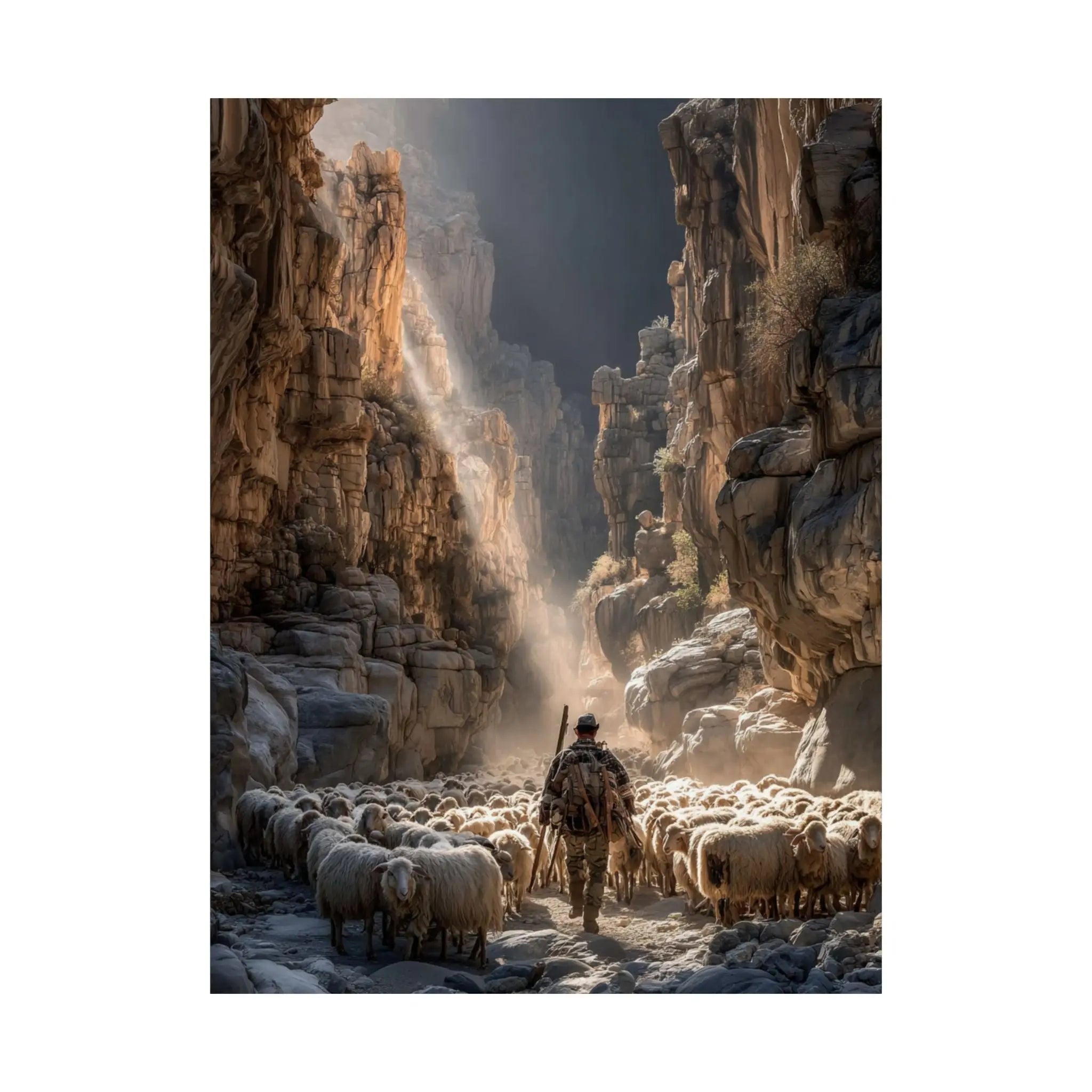 Satin Poster — Shepherd in Canyon: Dramatic Scenic Wall Art (210gsm Satin) Printify