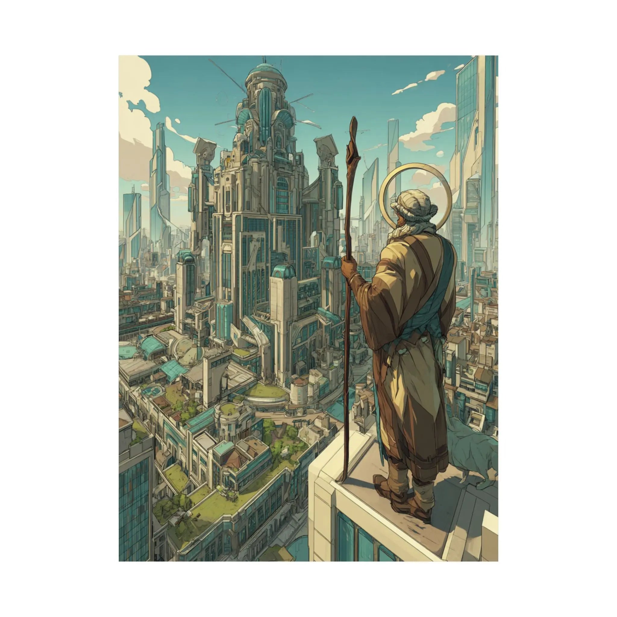 Satin Poster — City Sentinel Fantasy Art Print (210gsm) Printify