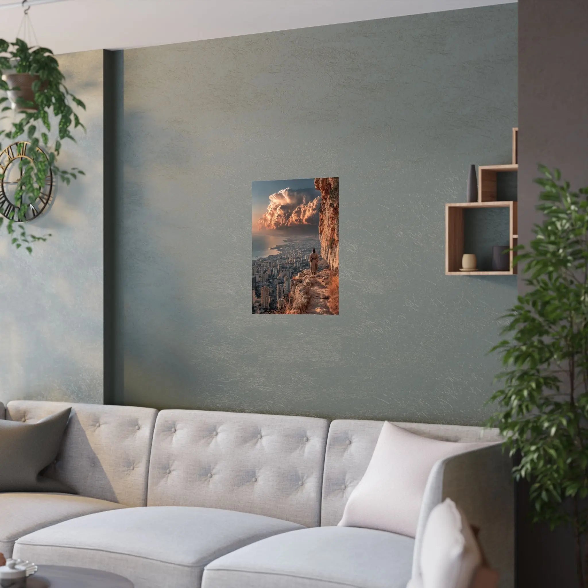 Satin Poster — Urban Cliff Path Sunset Landscape Print Printify