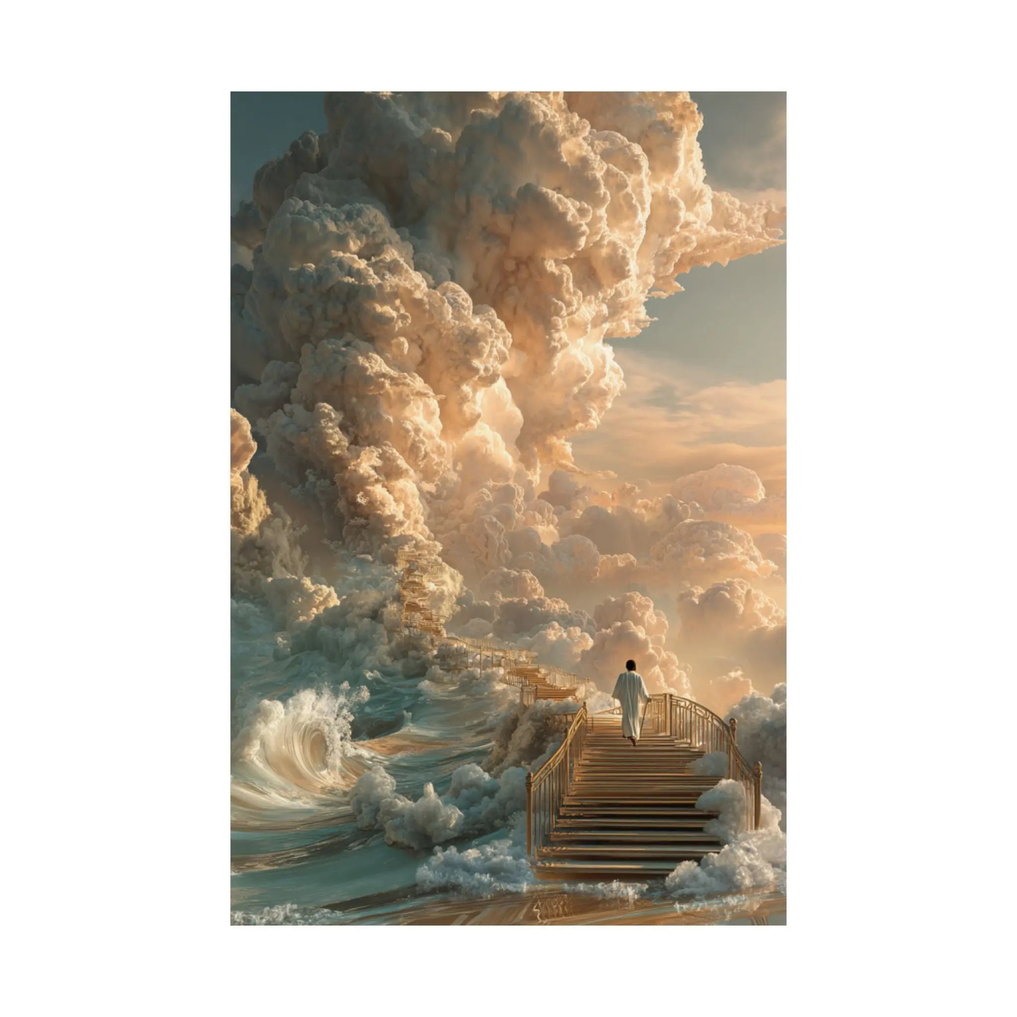 Satin Poster — Surreal Stairway to the Clouds Art Print Printify