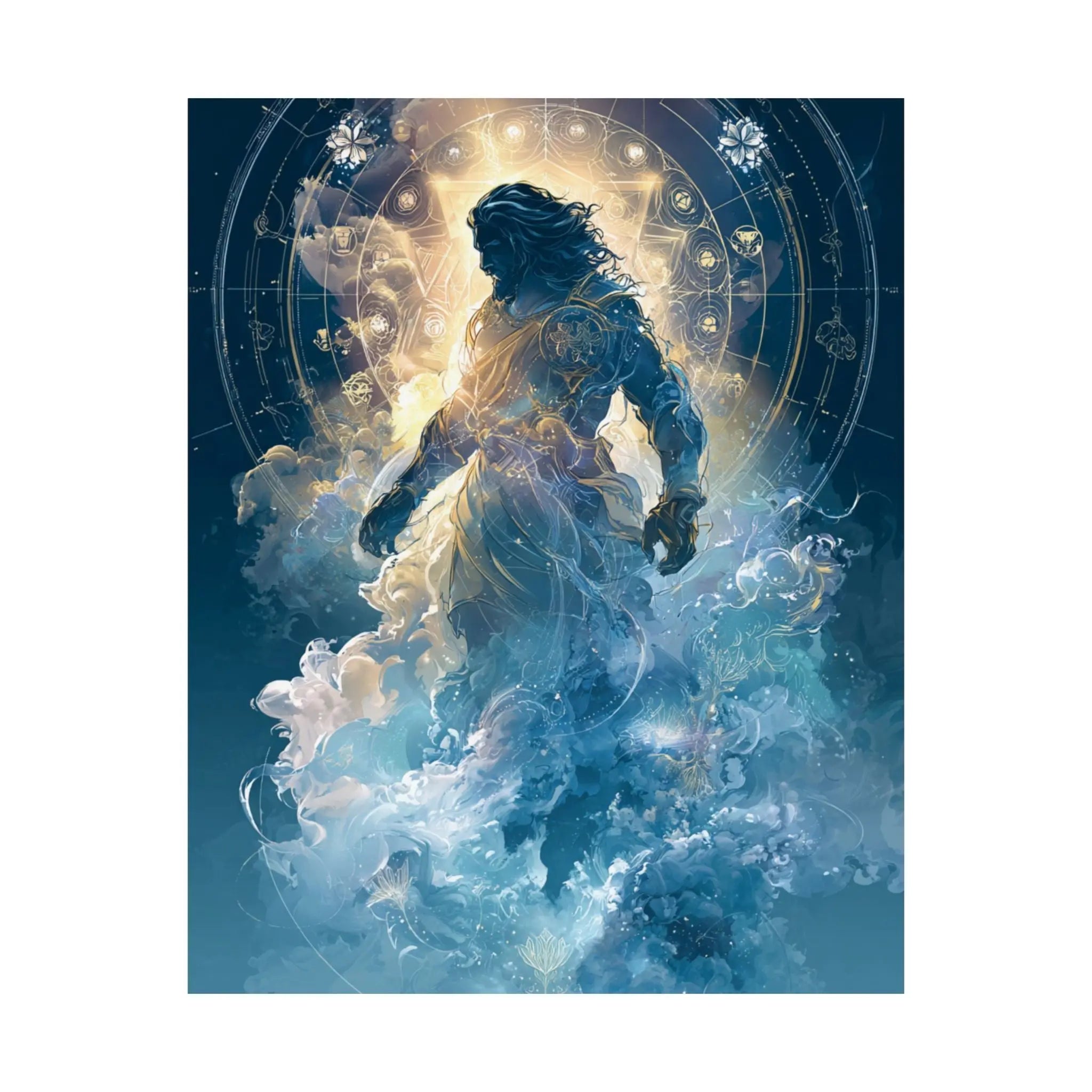 Celestial Guardian Poster — Ethereal God figure Satin Wall Art Printify