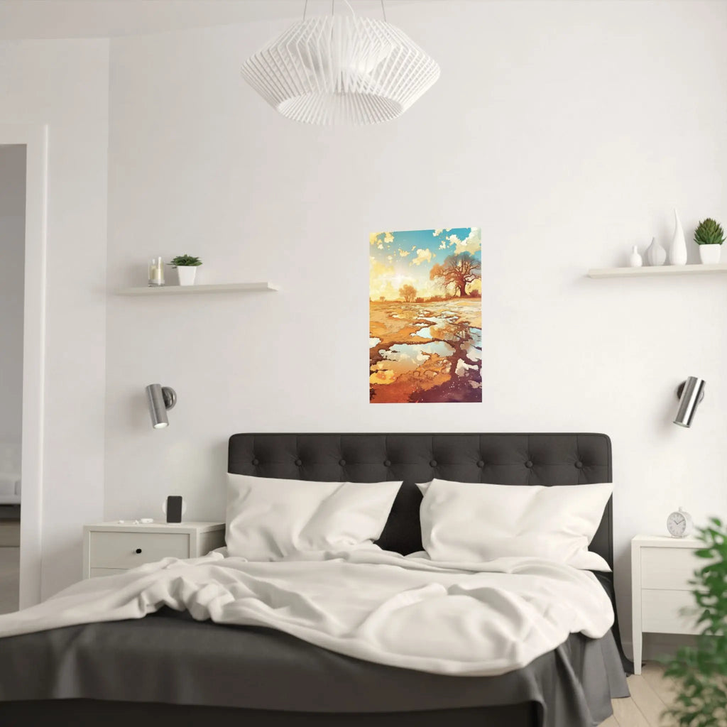 Satin Poster — Golden Sunset Landscape Art Print Printify