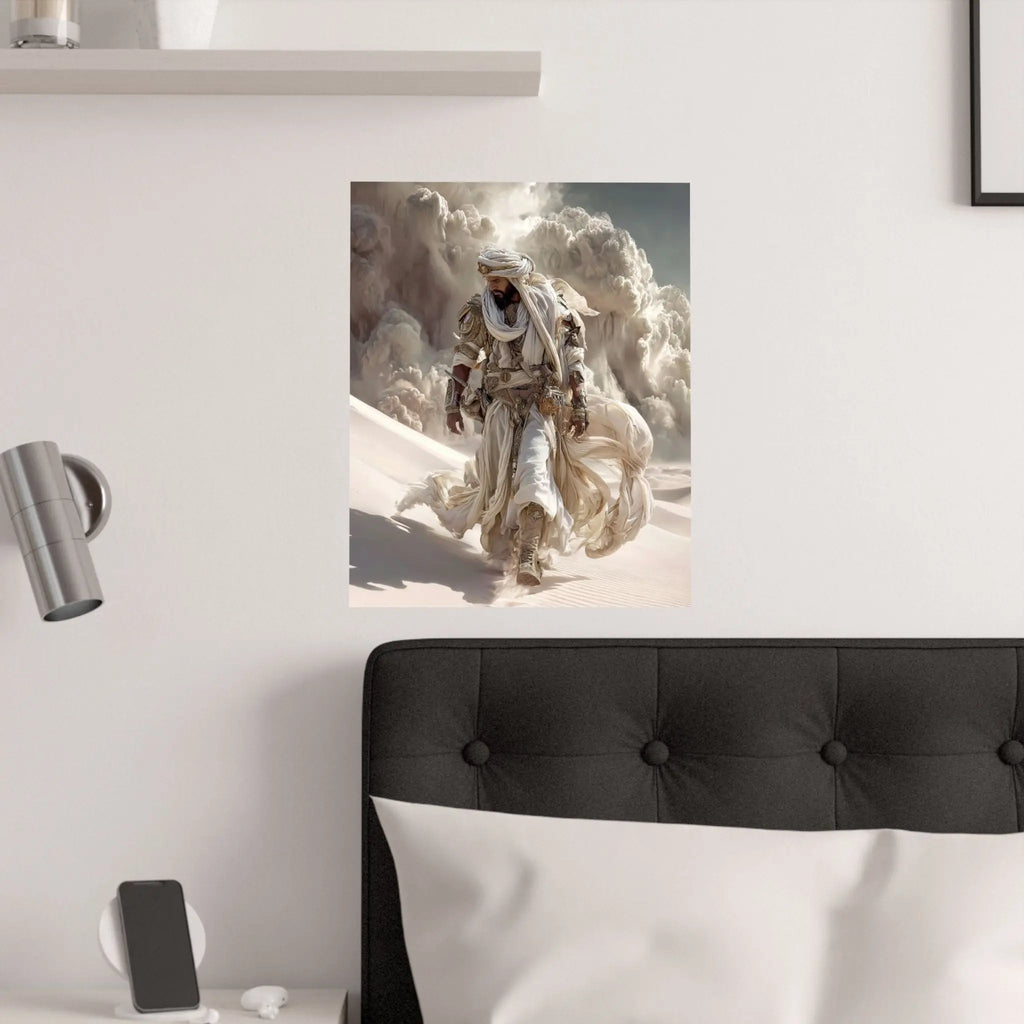 Desert Nomad Satin Poster — Dramatic Middle Eastern Wanderer Art Print Printify