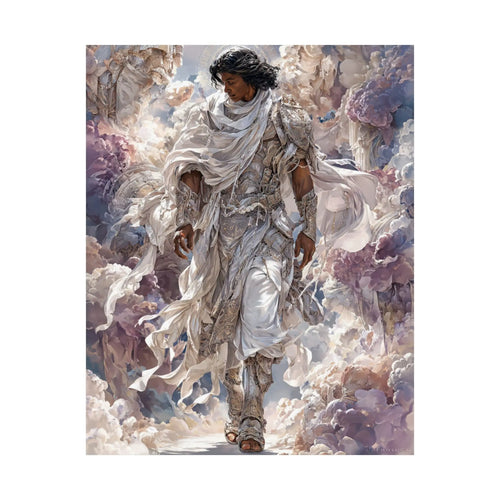 Angelic Figure Satin Poster — Ethereal Cloudscape Wall Art (210gsm) Printify