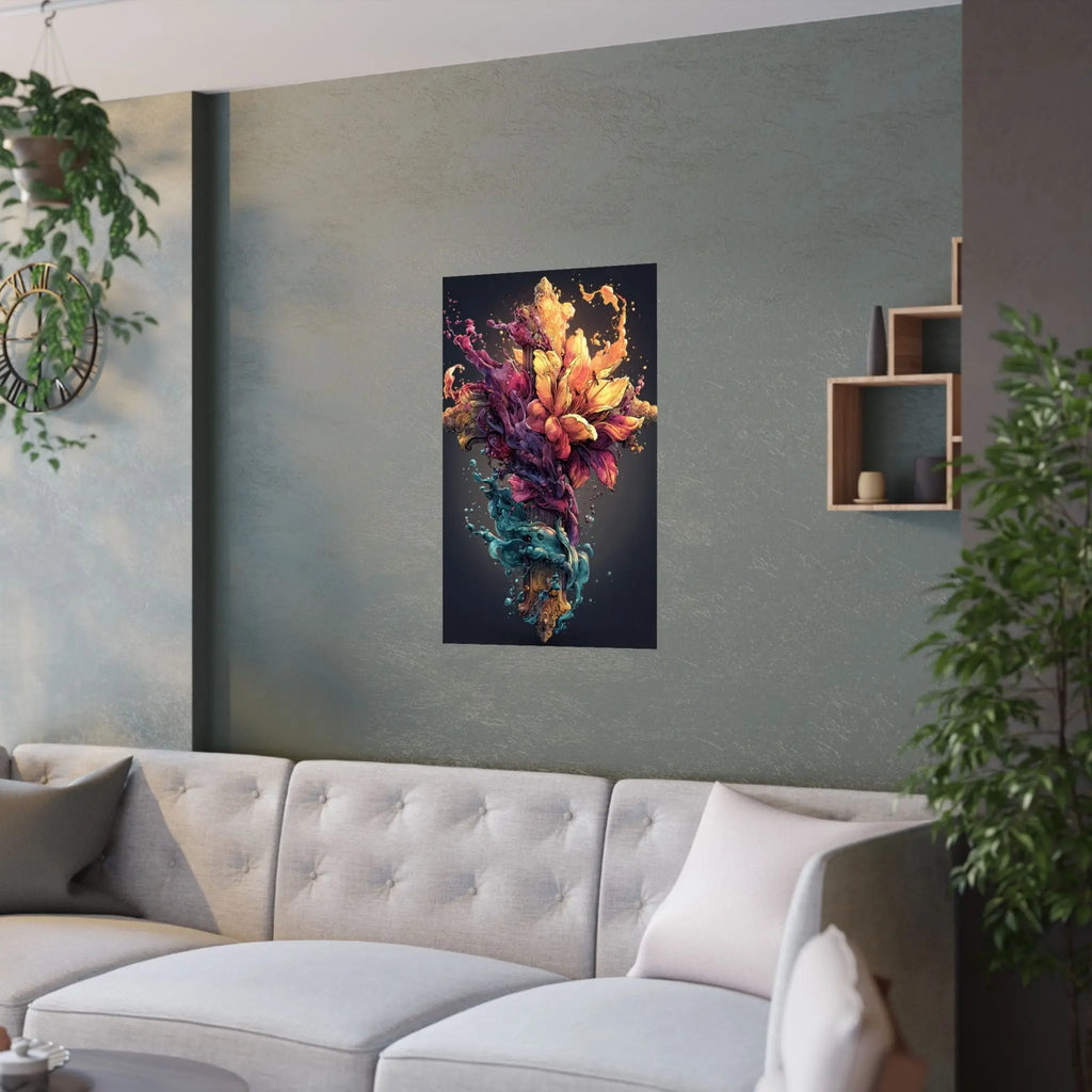 Satin Poster — Vibrant Floral Splash Art Print Printify