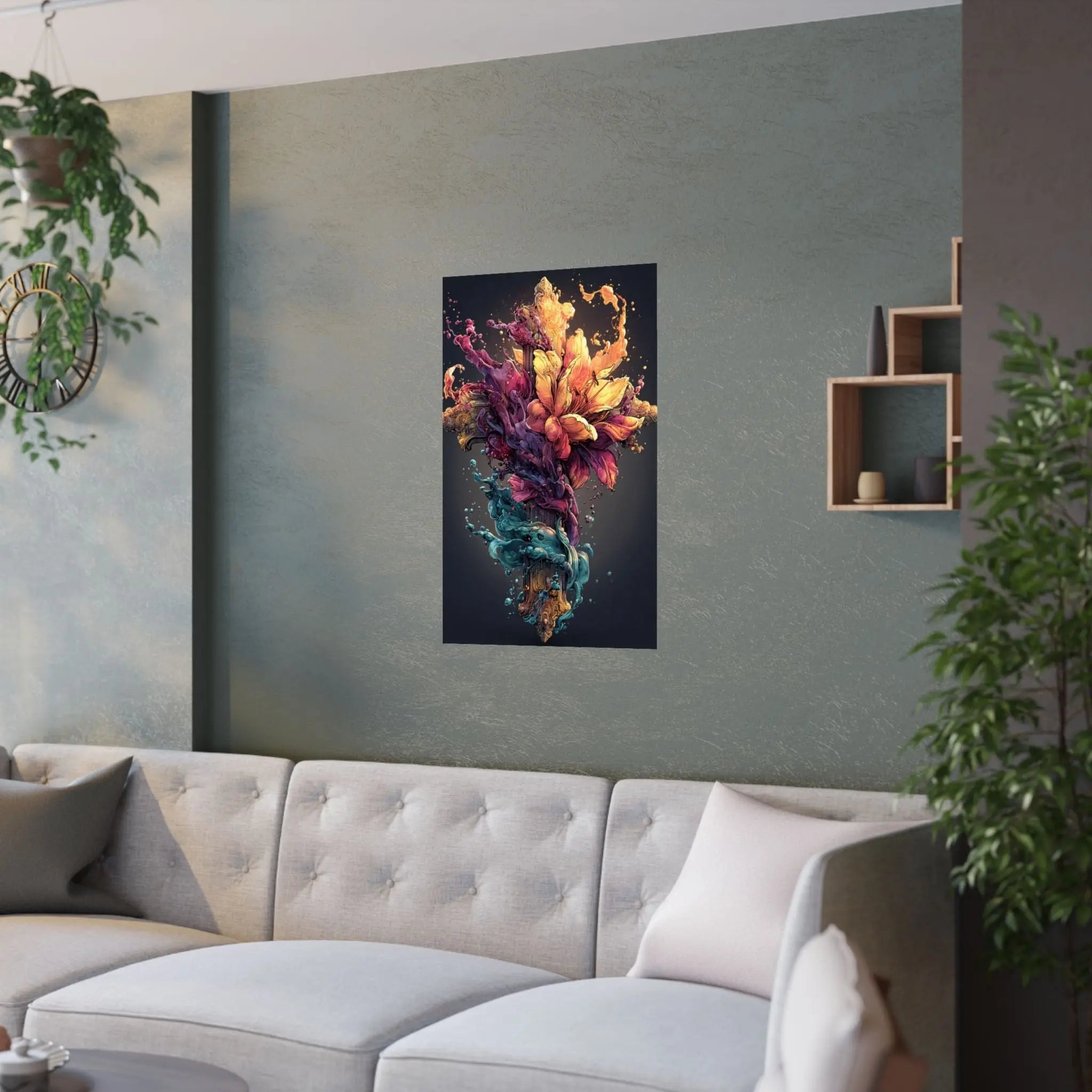Satin Poster — Vibrant Floral Splash Art Print Printify