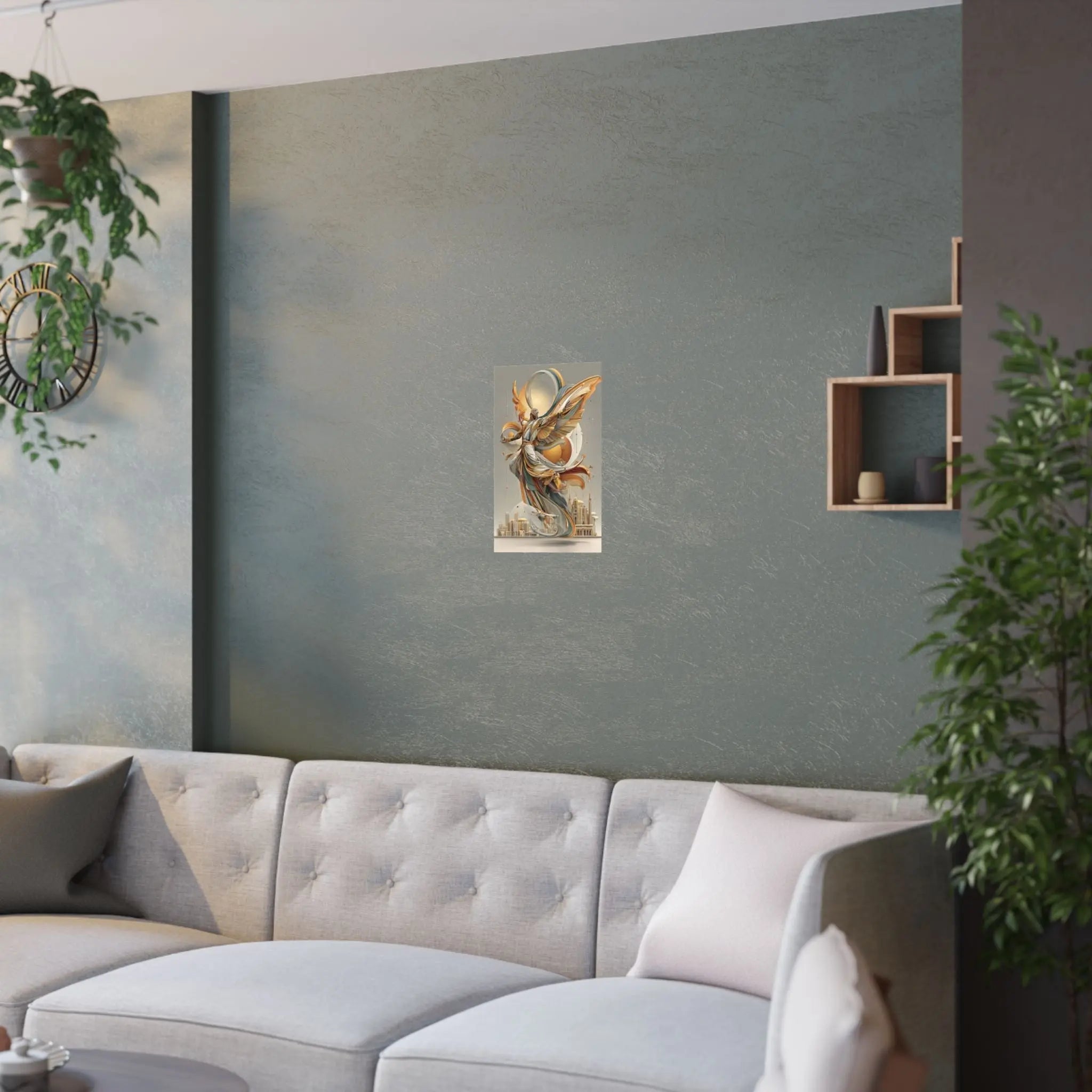 Satin Art Poster — Golden Angel Cityscape (210gsm) Printify