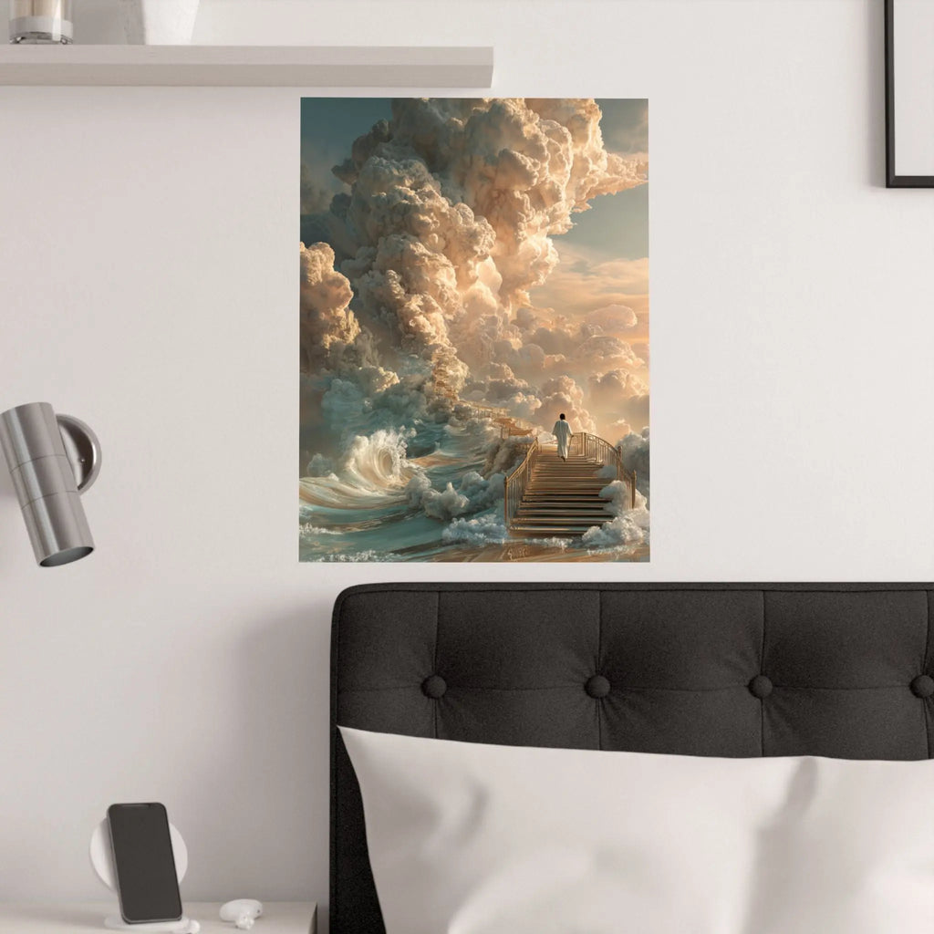 Satin Poster — Surreal Stairway to the Clouds Art Print Printify