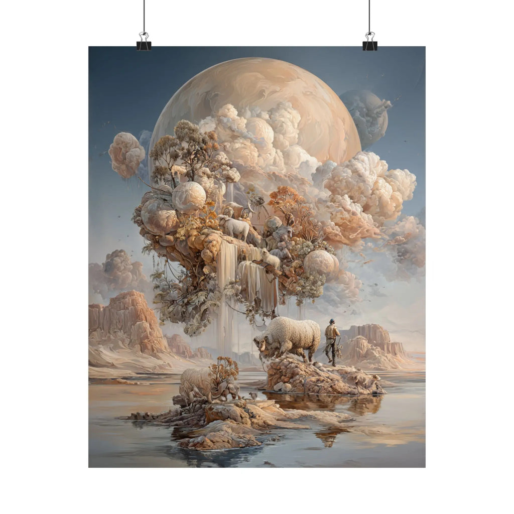 Dreamscape Moon Poster — Surreal Pastel Landscape Art Print Printify