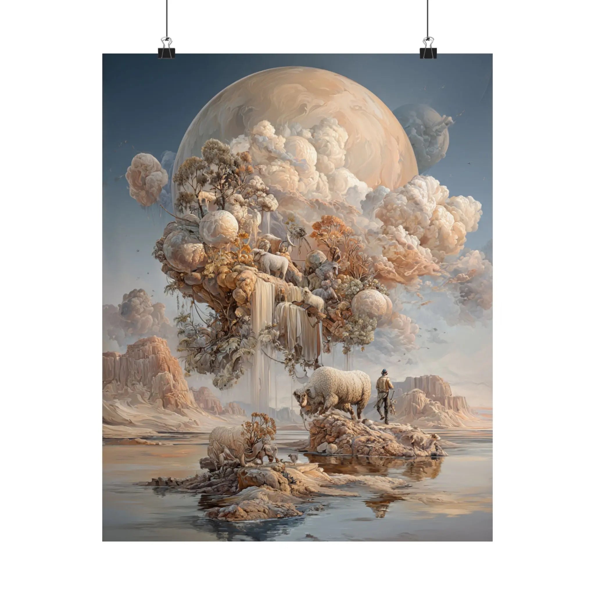 Dreamscape Moon Poster — Surreal Pastel Landscape Art Print Printify