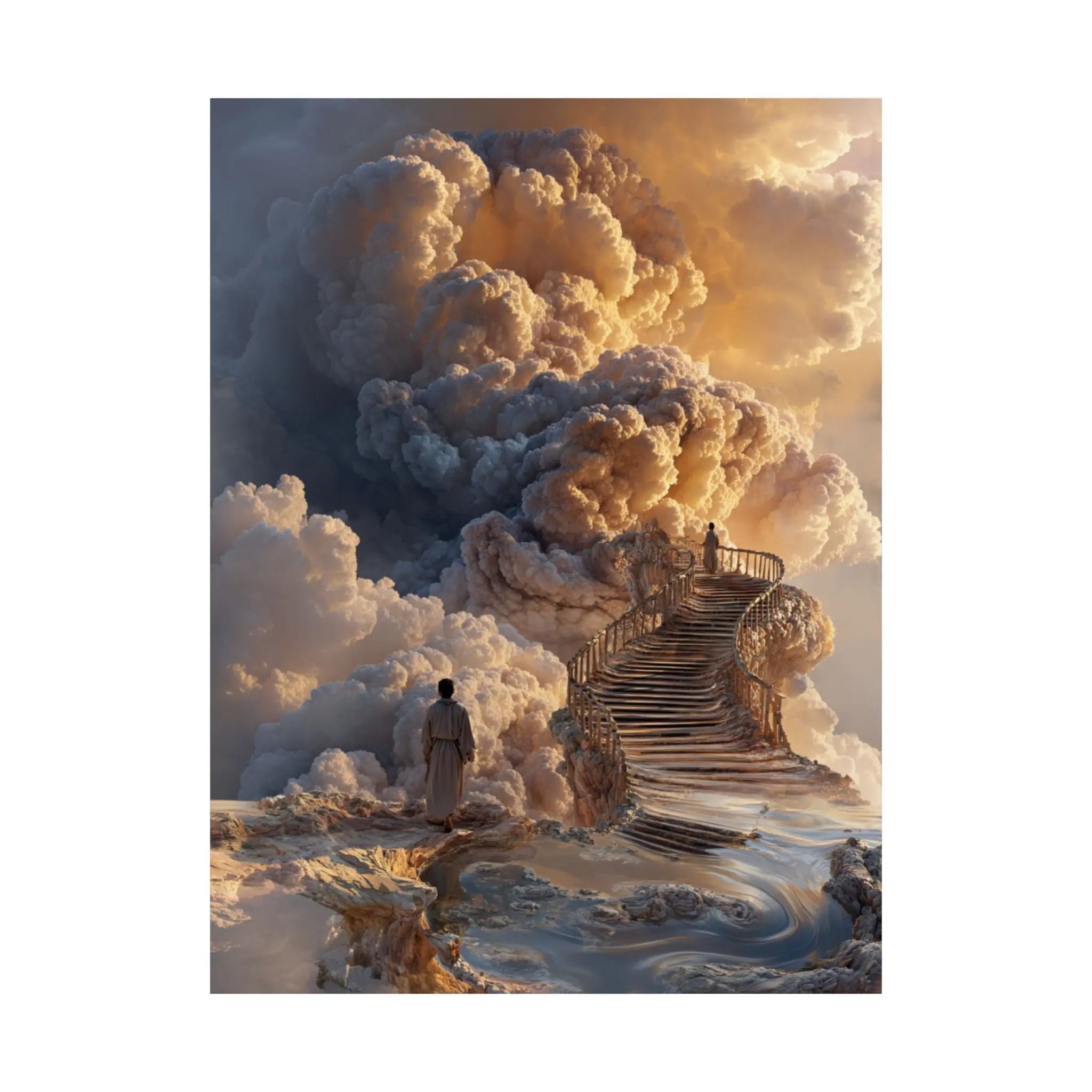 Satin Poster — Dreamy Cloud Stairway Wall Art (210gsm) Printify