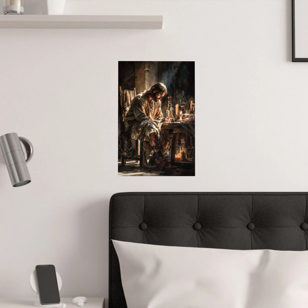 Satin Poster — Reflective Jesus Prayer Scene Artwork (210gsm) Printify