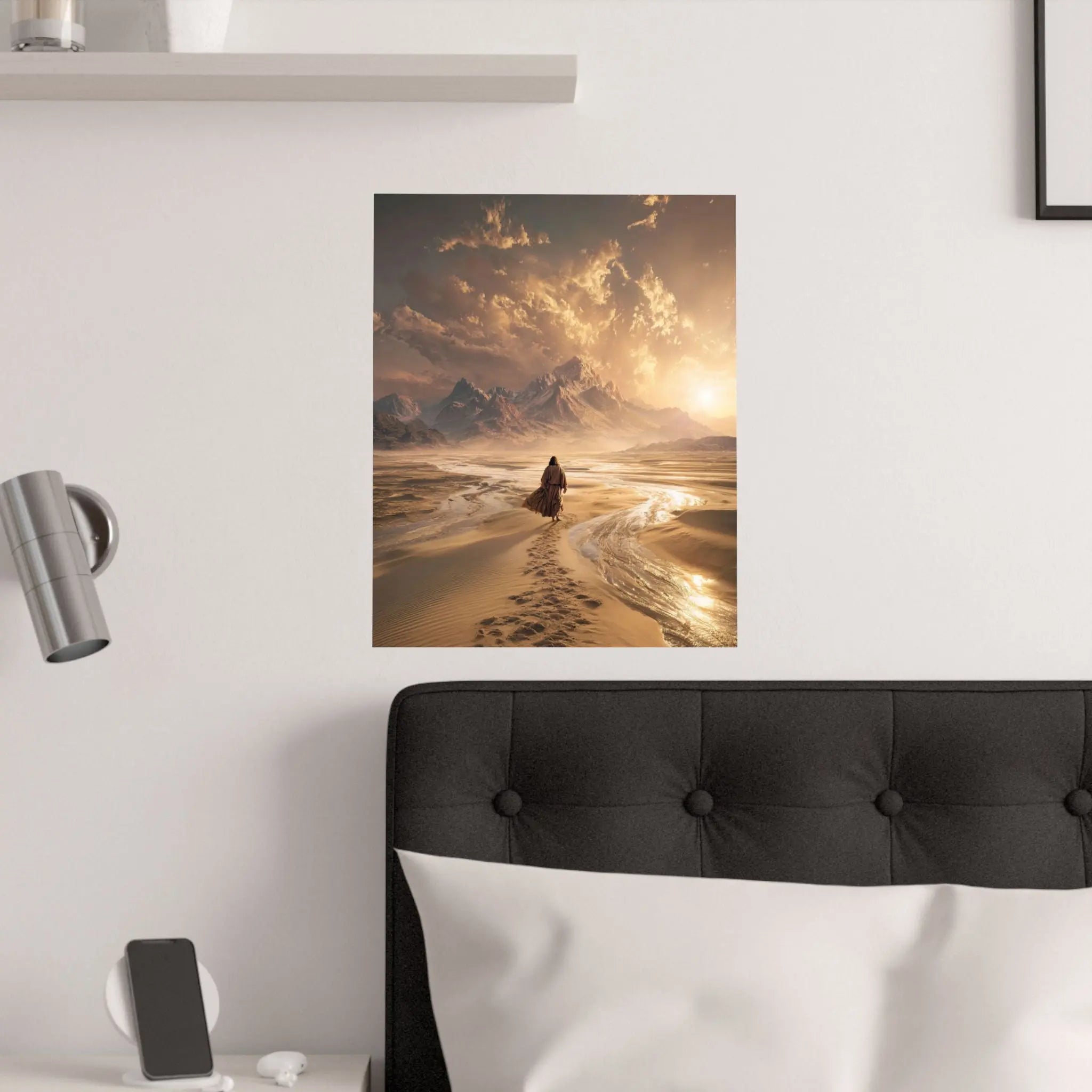 Jesus in The Dessert Satin Poster — Epic Sunset Landscape Wall Art (210gsm) Printify