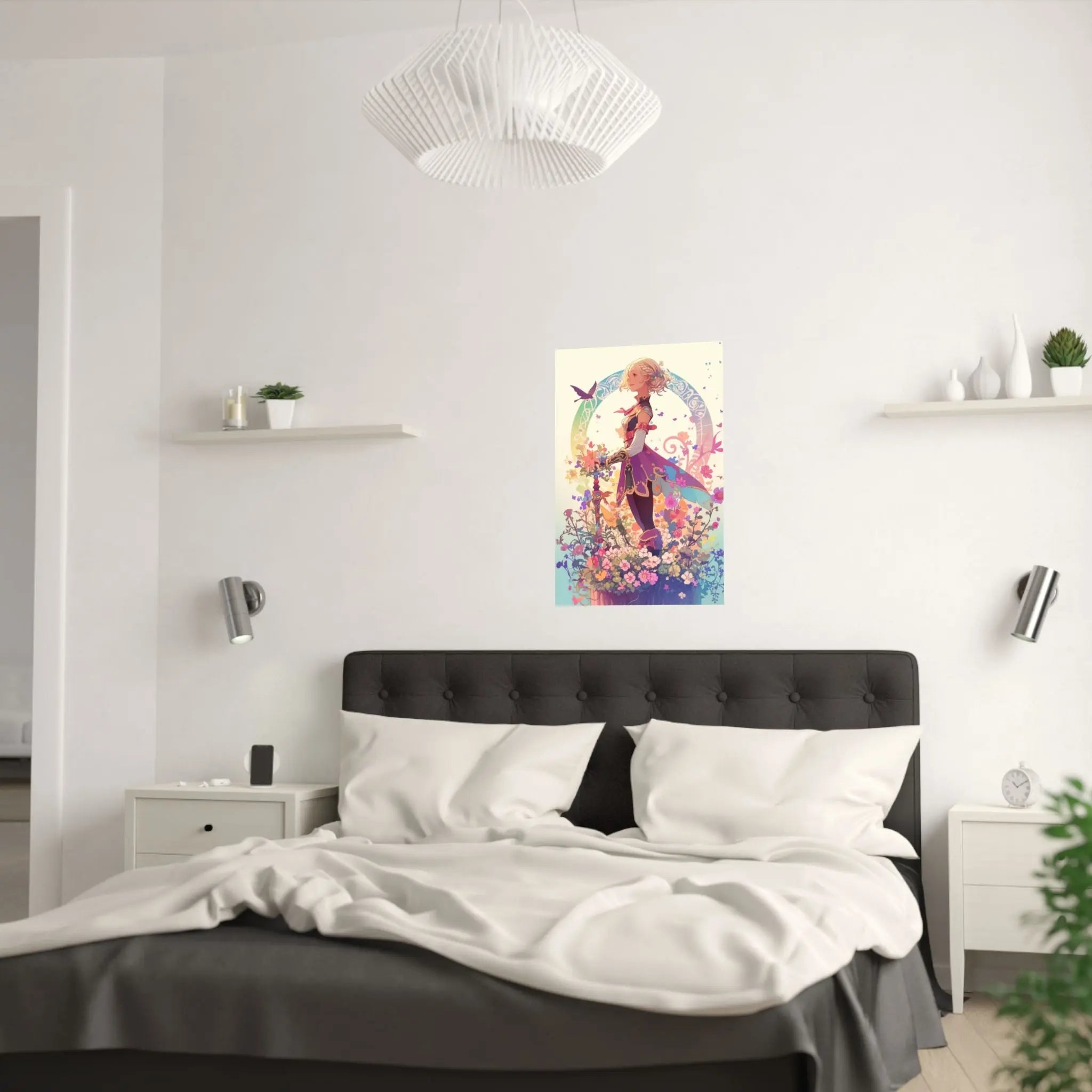 Satin Poster — Fantasy Girl in Floral Garden (210gsm) Printify