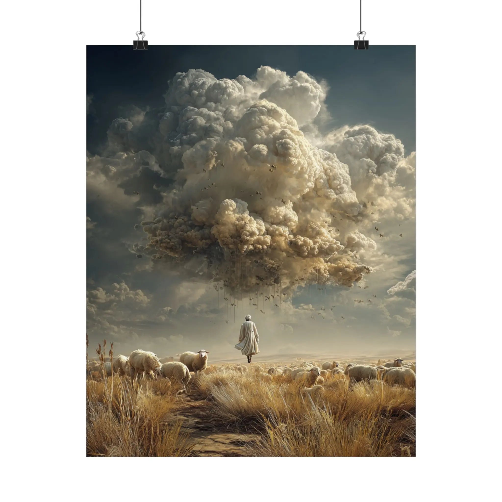 Surreal Shepherd & Cloudscape Satin Poster Printify